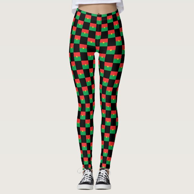 Checkered Burkina Faso Flag Pattern  Leggings (Front)