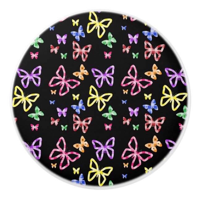 CHECKERED BUTTERFLIES CERAMIC KNOB (Front)