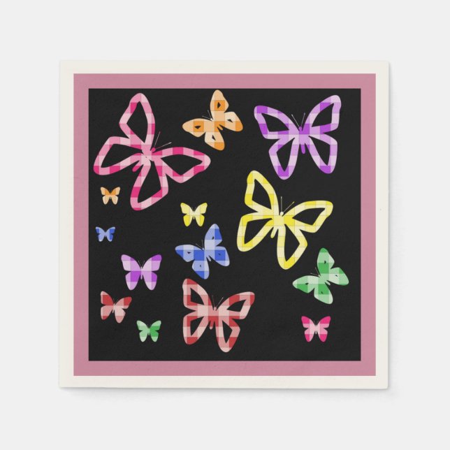 CHECKERED BUTTERFLIES PAPER NAPKINS (Front)
