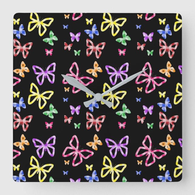 CHECKERED BUTTERFLIES SQUARE WALL CLOCK (Front)