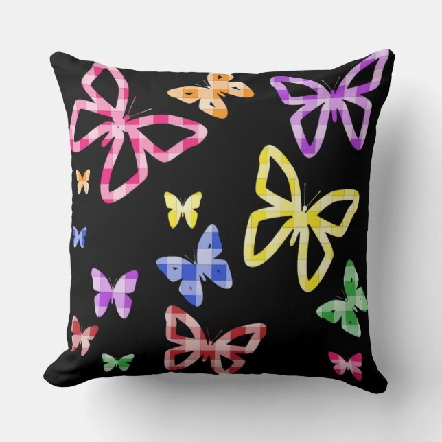 CHECKERED BUTTERFLIES THROW PILLOW (Front)