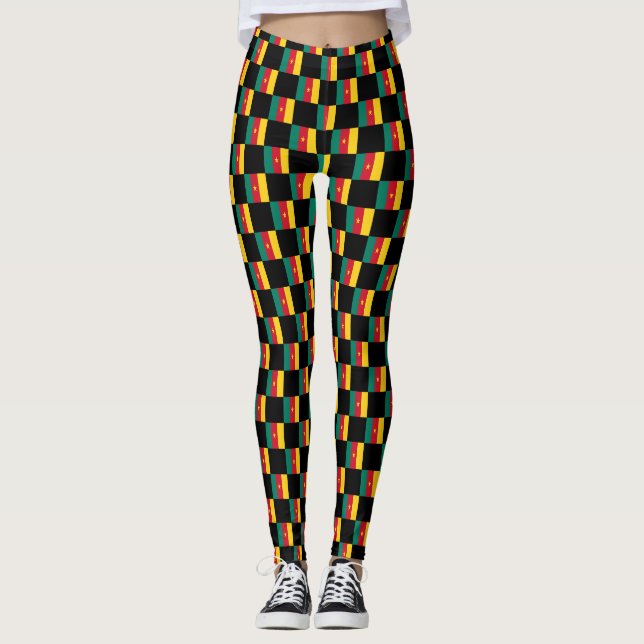 Checkered Cameroon Flag Pattern  Leggings (Front)