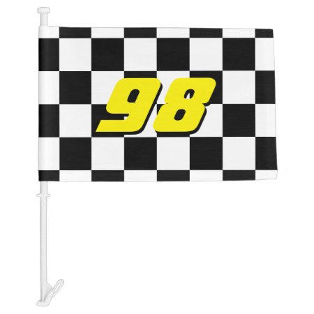 Checkered Car Window Flag With Auto Racing Number