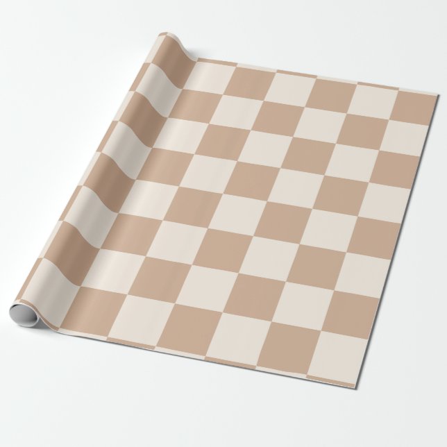 Checkered Caramel Brown Wrapping Paper (Unrolled)