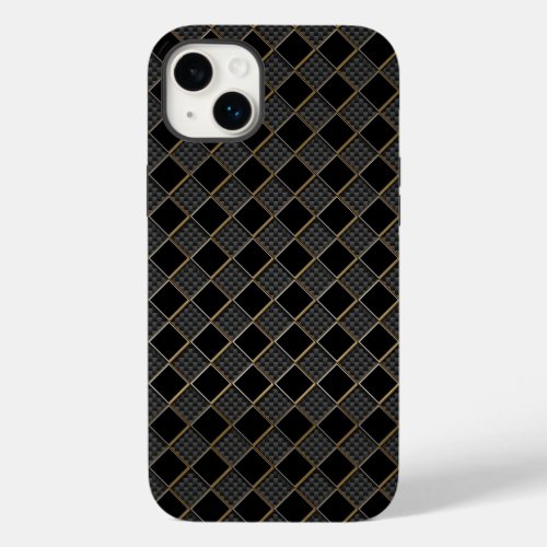 Checkered Carbon Fiber Golden Rim Automotive Case_Mate iPhone 14 Plus Case