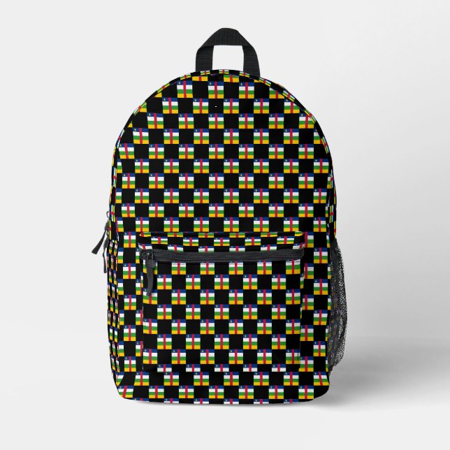 Checkered Central African Republic Flag Pattern  Printed Backpack (Front)