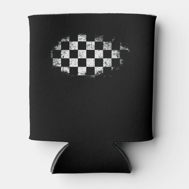 Checkered Checker Black & White Can Cooler (Front)