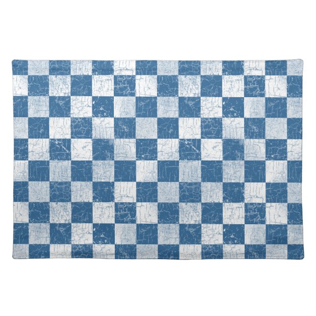 Checkered, Checkerboard, Rustic Farmhouse, Blue Cloth Placemat (Front)