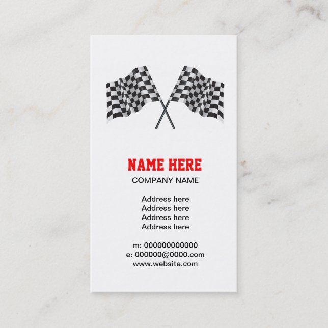 checkered, chequered motor racing flag business card (Front)