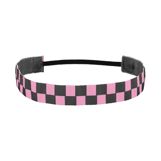 Checkered (chequered) Pink and Black pattern  Athletic Headband (Front)