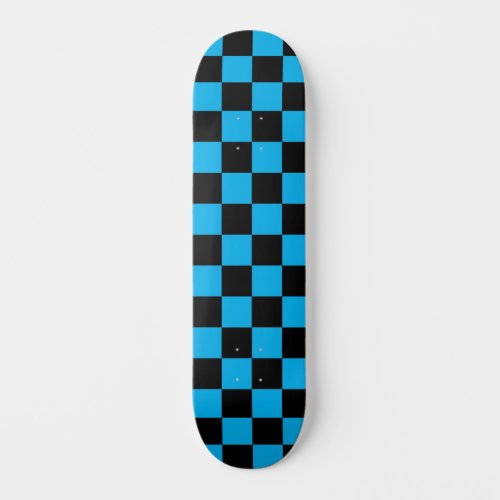 Checkered chequered Sky Blue and Black pattern  Skateboard