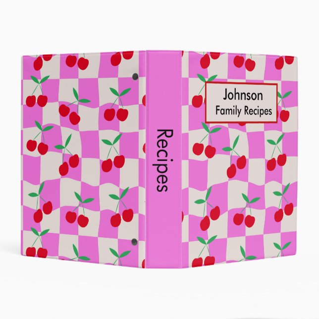 Checkered Cherries on Pink Personalized Recipes  Mini Binder (Background)