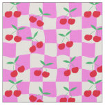 Checkered Cherries on Pink Warped Checkerboards Fabric