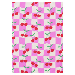 Checkered Cherries on Pink Warped Checkerboards Tablecloth