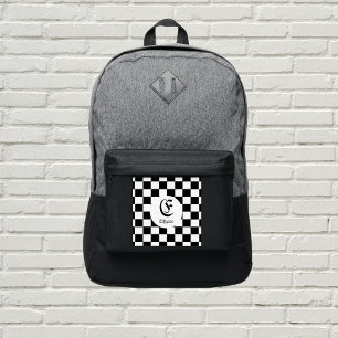 Checkered Chess Black and White - Name initial Port Authority® Backpack
