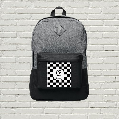 Checkered Chess Black and White _ Name initial Port Authority Backpack