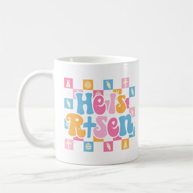 Checkered Christian Easter He is Risen Coffee Mug (Left)