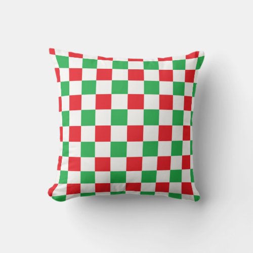 Checkered Christmas Red and Green Throw Pillow