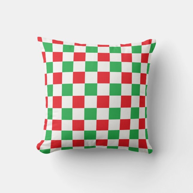 Checkered Christmas Red and Green Throw Pillow (Front)