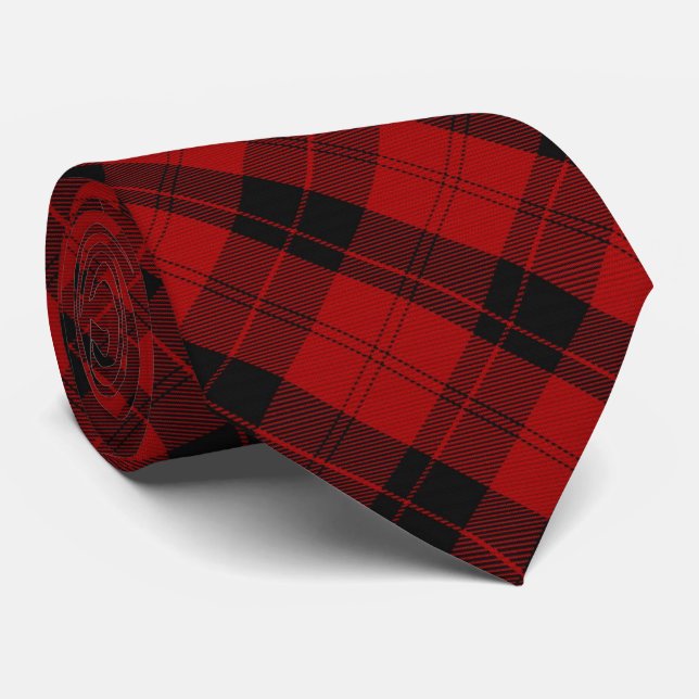 Checkered Christmas Red Buffalo Plaid Neck Tie (Rolled)