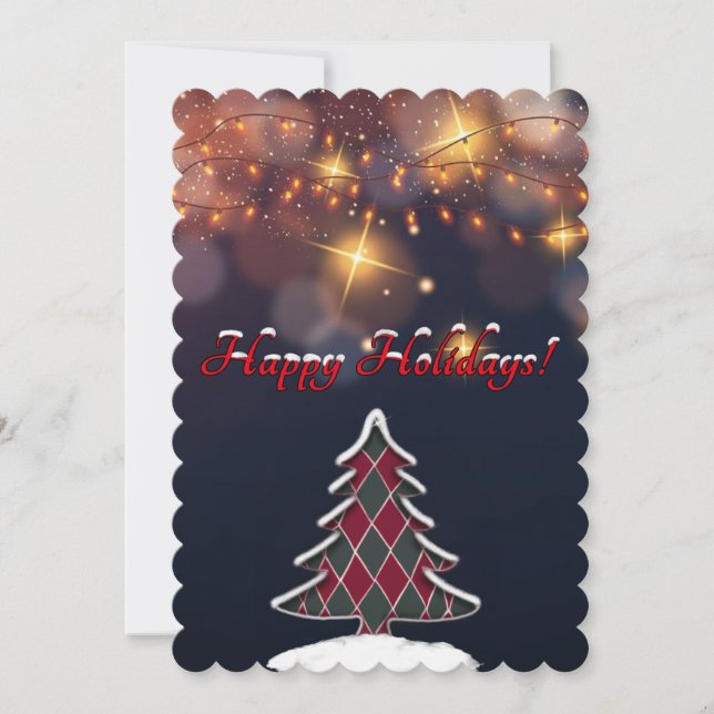 Checkered Christmas Tree Flat Holiday Card (Front)