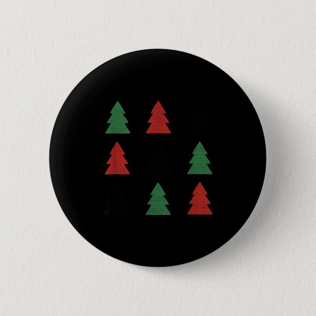 Checkered Christmas Tree Graphic Crewneck Swea Fun Button (Front)