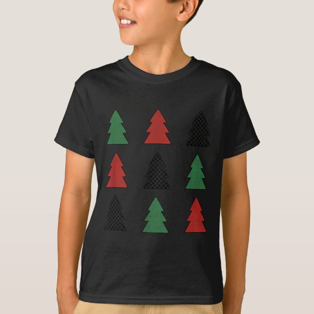 Checkered Christmas Tree Graphic Crewneck Swea Fun T-Shirt (Front)