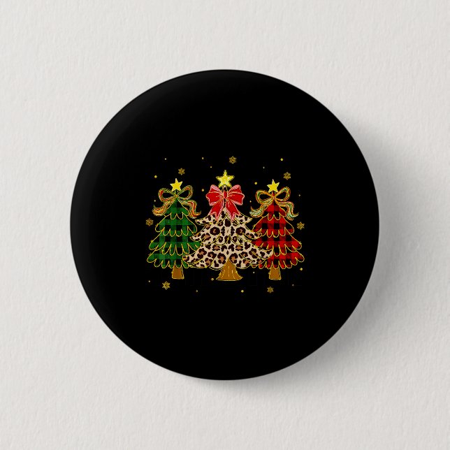 Checkered Christmas Trees Red Green Plaid Leopard  Button (Front)