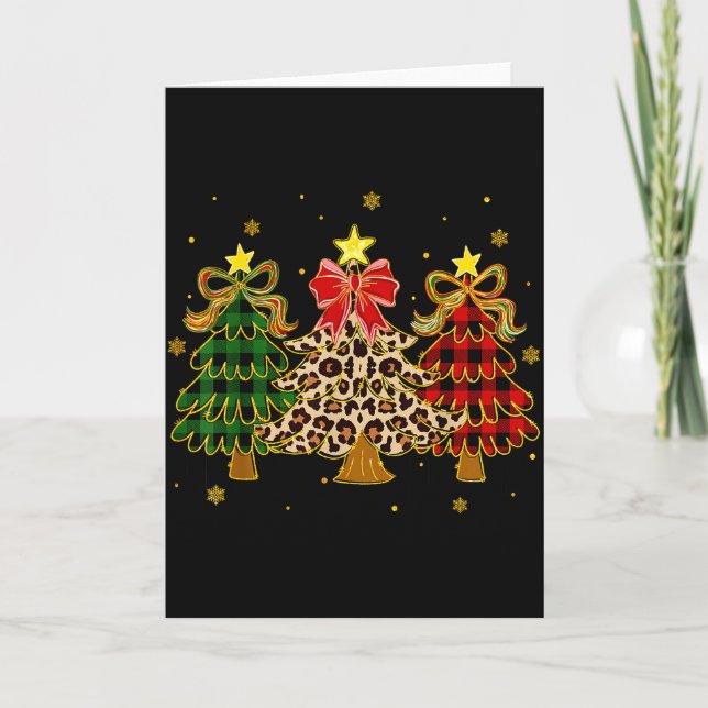 Checkered Christmas Trees Red Green Plaid Leopard  Card (Front)