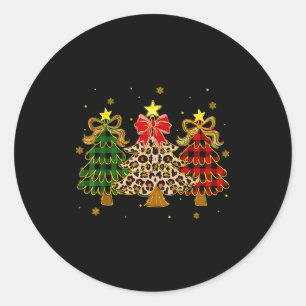 Checkered Christmas Trees Red Green Plaid Leopard Classic Round Sticker