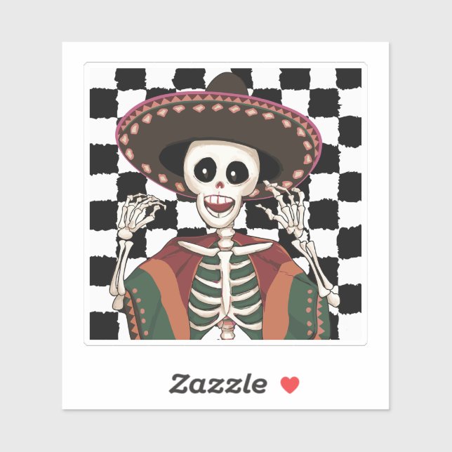 Checkered Cinco De Mayo Skull Poncho Sombrero Idea Sticker (Sheet)