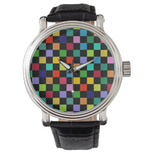 Checkered color pattern hour watch