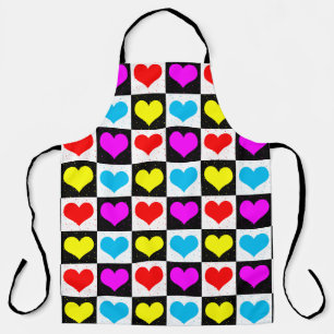 Checkered Colorful Hearts Pattern Apron