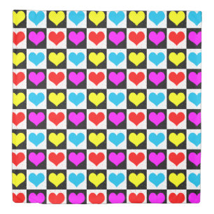 Checkered Colorful Hearts Pattern Duvet Cover