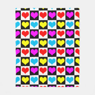 Checkered Colorful Hearts Pattern  Fleece Blanket