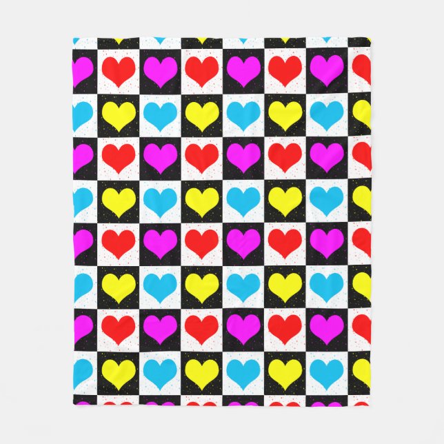 Checkered Colorful Hearts Pattern  Fleece Blanket (Front)
