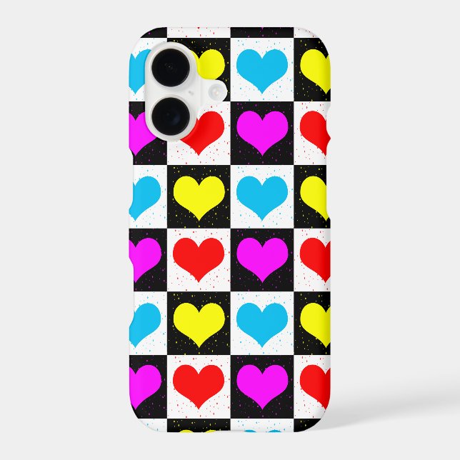 Checkered Colorful Hearts Pattern  Iphone Case (Back)