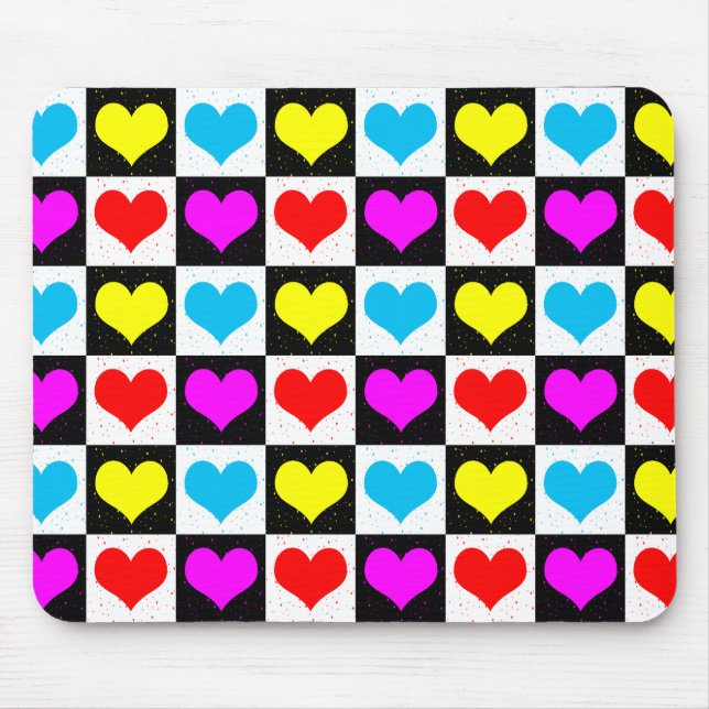 Checkered Colorful Hearts Pattern  Mouse Pad (Front)