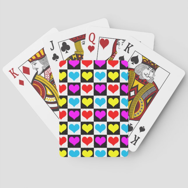 Checkered Colorful Hearts Pattern  Poker Cards (Back)