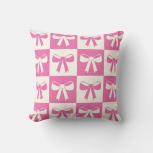 Checkered Coquette Girly Pink Bows Nursery Throw Pillow