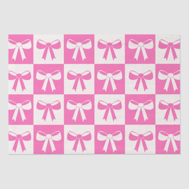 Checkered Coquette Girly Pink Bows Pattern  Tissue Paper (Front)