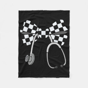 Checkered Coquette Nurse Stethoscope Bow Checkered Fleece Blanket