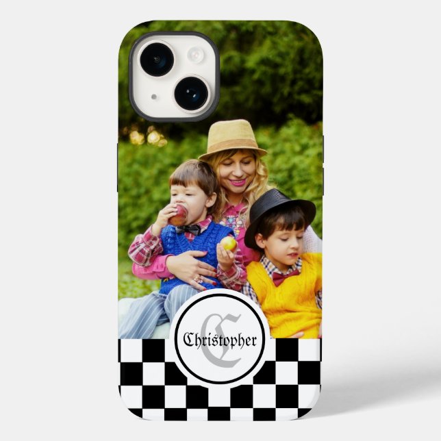 Checkered Custom Photo & Monogram Case-Mate iPhone Case (Back)