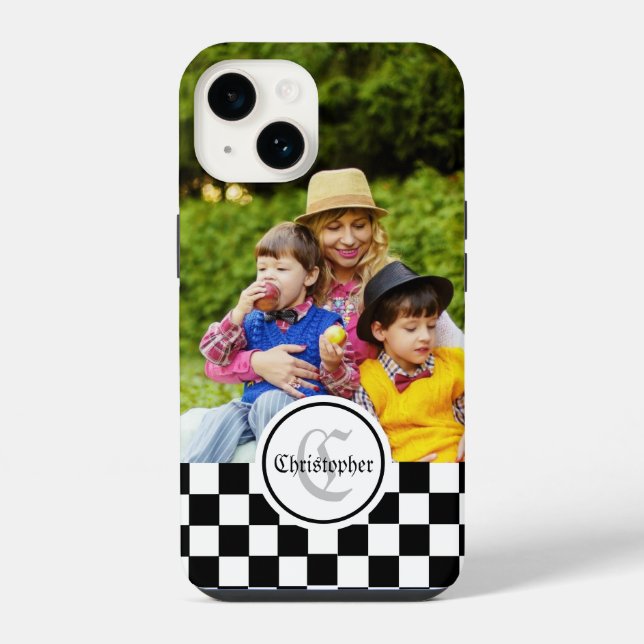 Checkered Custom Photo & Monogram Iphone Case (Back)