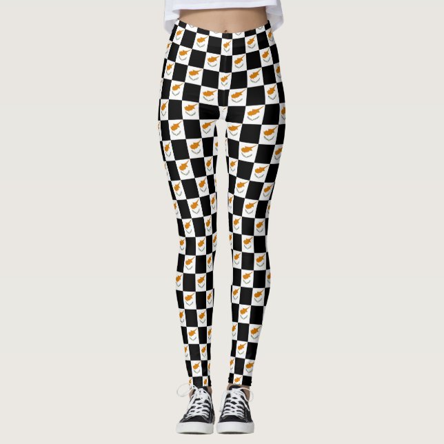 Checkered Cyprus Flag Pattern  Leggings (Front)