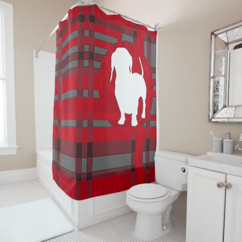 Checkered Dachshund Decorative Shower Curtain
