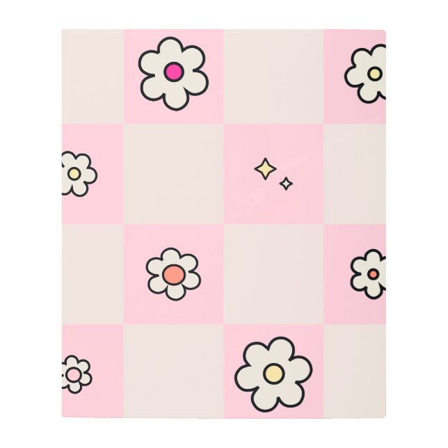 Checkered Daisies Pink Metal Print (Front)