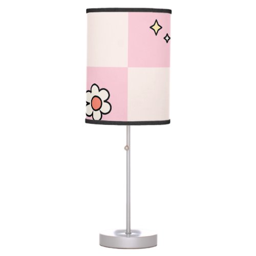 Checkered Daisies Pink Table Lamp