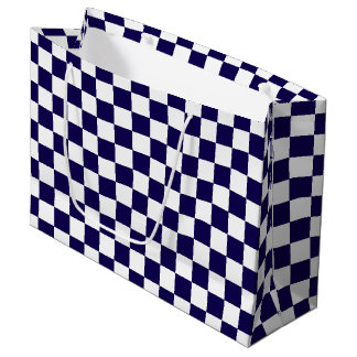Checkered dark blue and White Large Gift Bag