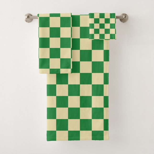 Checkered Dark Green and Beige Bath Towel Set (Insitu)